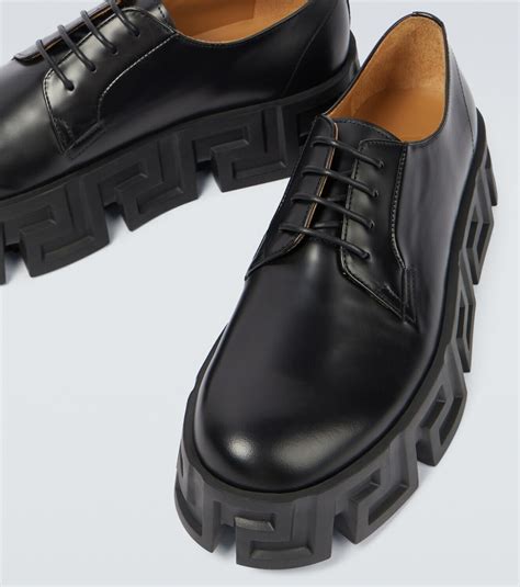 versace scarpe leather derby|Greca Labyrinth leather Derby shoes in black .